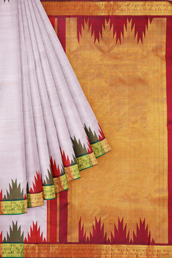 sri kumaran stores kanchipuram silk saree silver saree with golden border 1