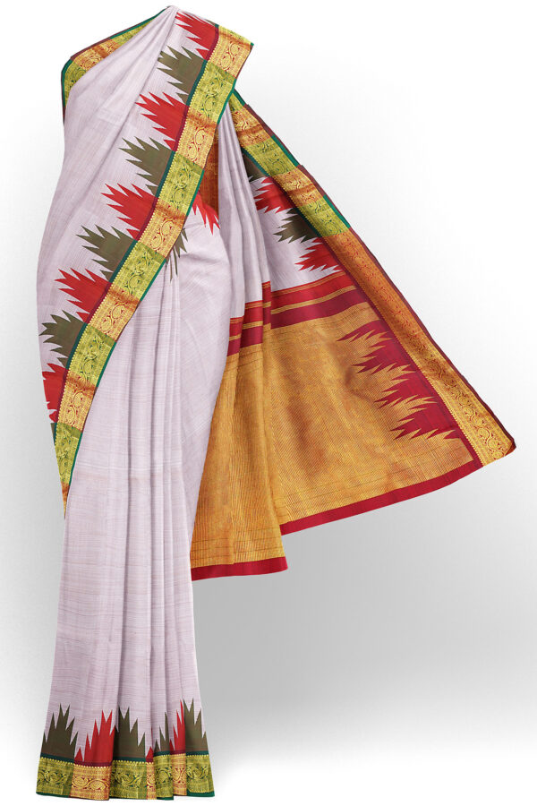 sri kumaran stores kanchipuram silk saree silver saree with golden border 2