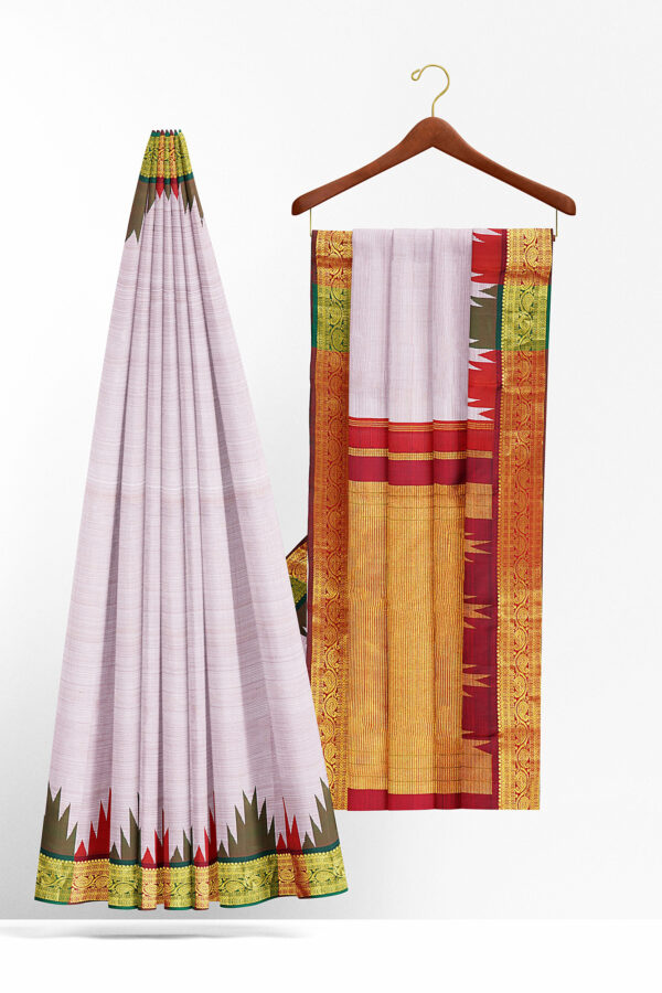 sri kumaran stores kanchipuram silk saree silver saree with golden border 3