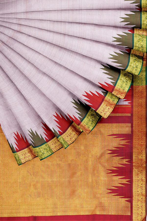 sri kumaran stores kanchipuram silk saree silver saree with golden border 4