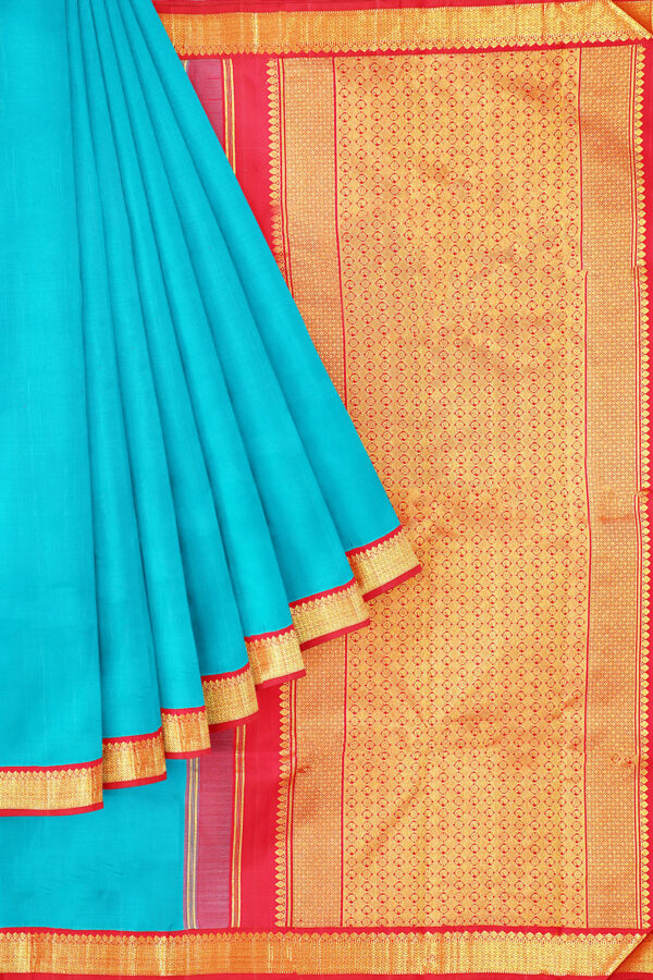 sri kumaran stores kanchipuram silk saree sky blue saree with golden red border 1