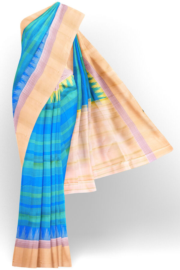 sri kumaran stores kanchipuram silk saree sky blue saree with golden white border 2