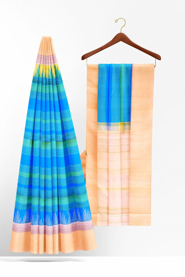 sri kumaran stores kanchipuram silk saree sky blue saree with golden white border 3