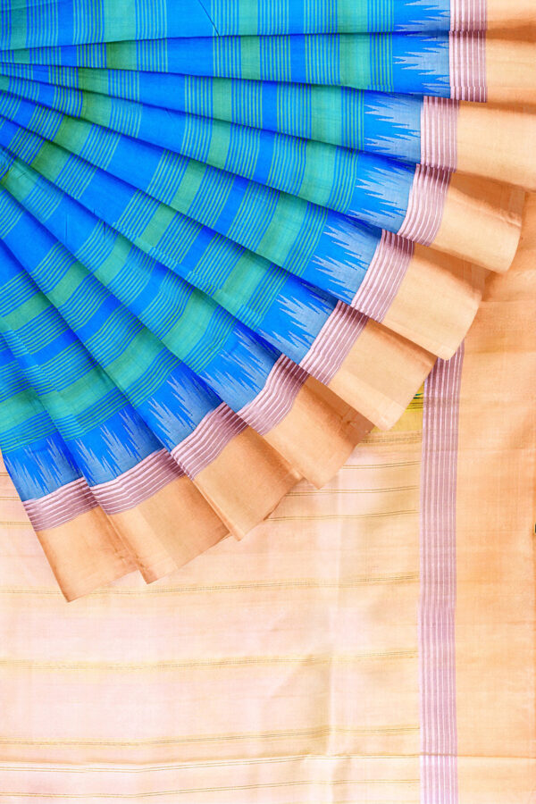 sri kumaran stores kanchipuram silk saree sky blue saree with golden white border 4