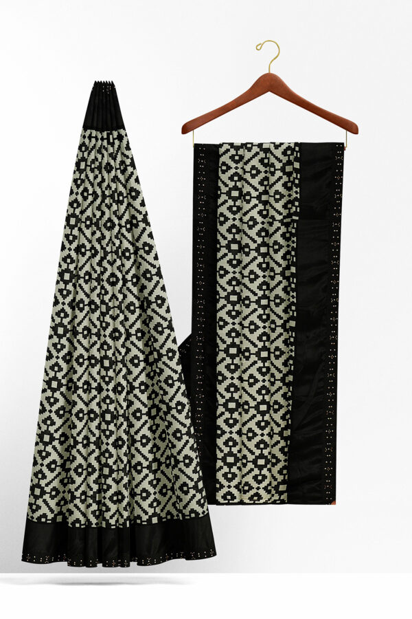 sri kumaran stores linen chiffon saree black and white saree with black border 2