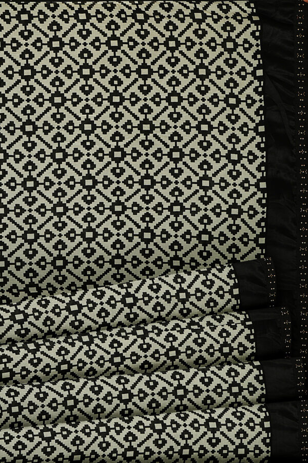 sri kumaran stores linen chiffon saree black and white saree with black border 4