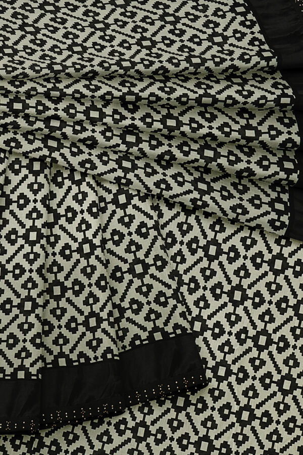 sri kumaran stores linen chiffon saree black and white saree with black border 5