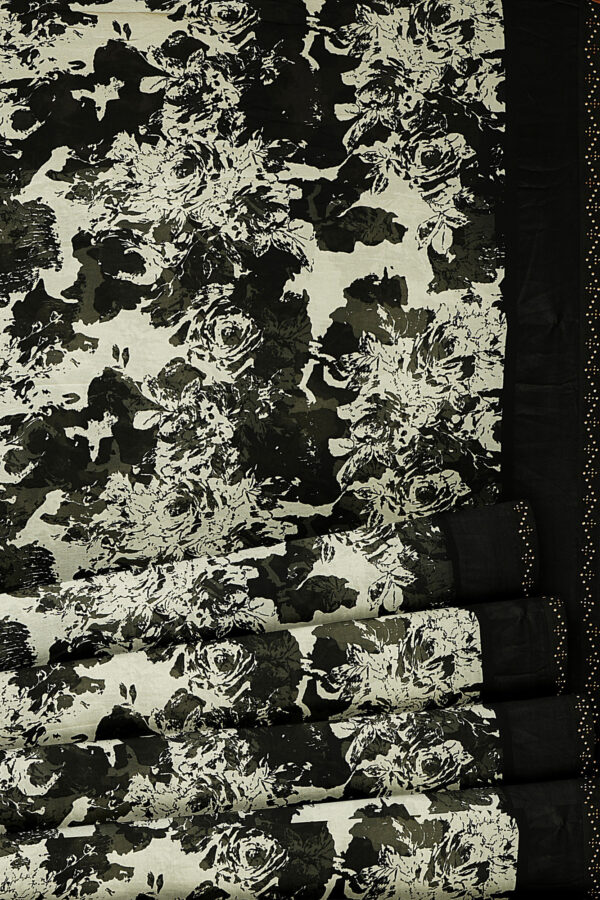 sri kumaran stores linen chiffon saree black and white saree with black border 1 4