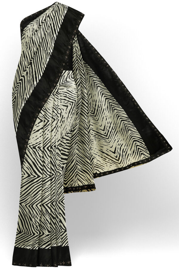 sri kumaran stores linen chiffon saree black and white saree with black border 2 1