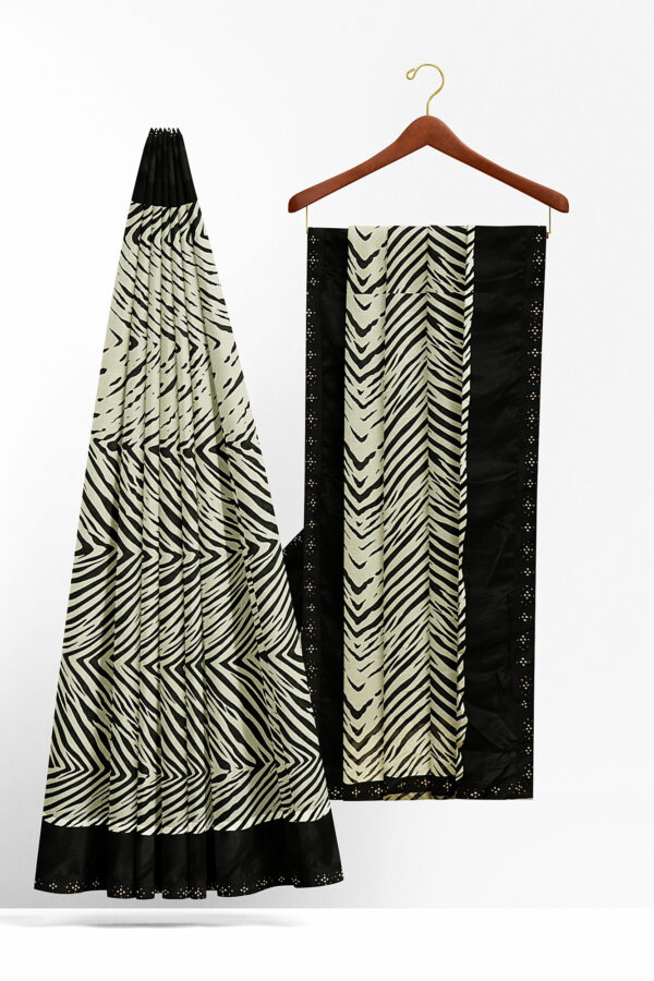 sri kumaran stores linen chiffon saree black and white saree with black border 2 2
