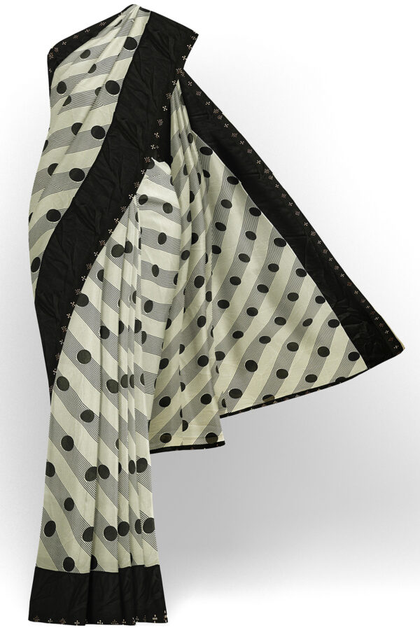 sri kumaran stores linen chiffon saree black and white saree with black border 3 1