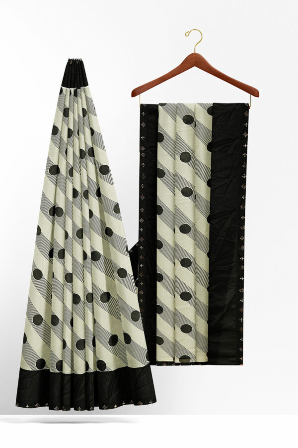 sri kumaran stores linen chiffon saree black and white saree with black border 3 2