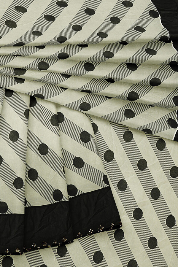 sri kumaran stores linen chiffon saree black and white saree with black border 3 5