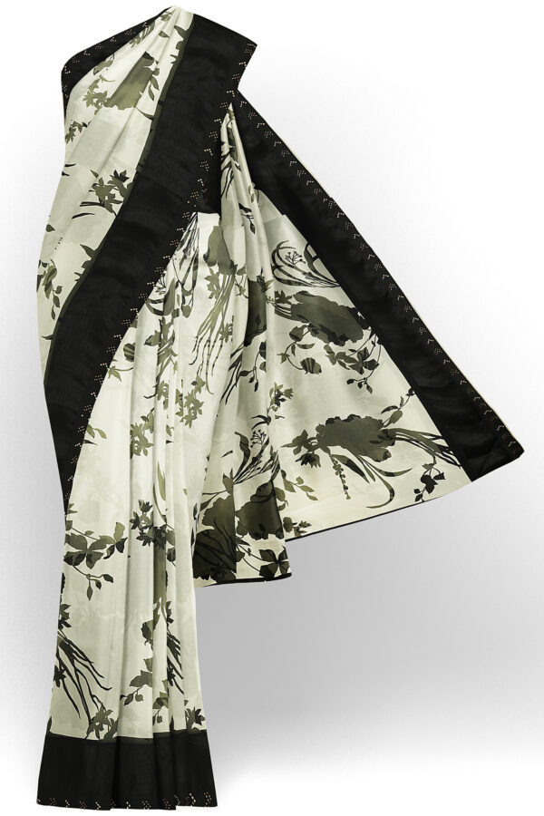 sri kumaran stores linen chiffon saree black and white saree with black border 4 1