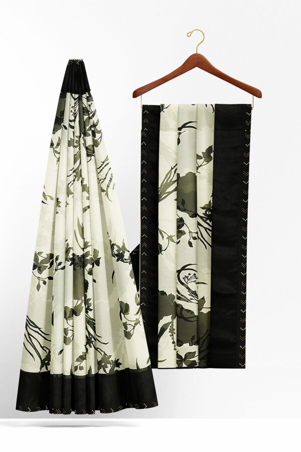 sri kumaran stores linen chiffon saree black and white saree with black border 4 2
