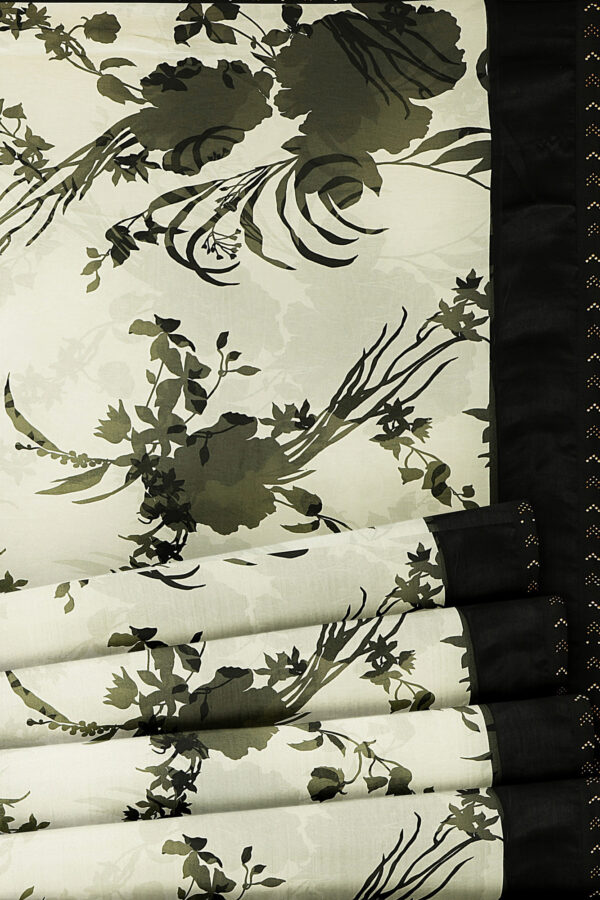 sri kumaran stores linen chiffon saree black and white saree with black border 4 4