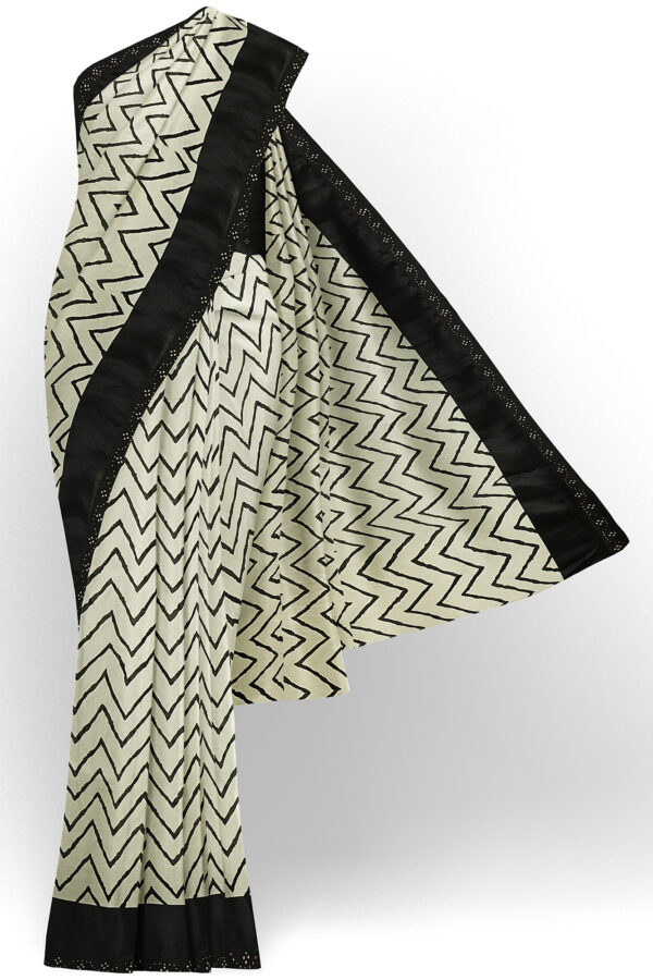 sri kumaran stores linen chiffon saree black and white saree with black border 5 1