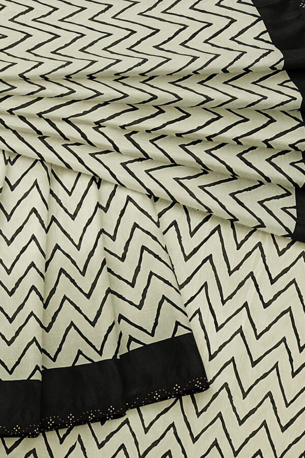 sri kumaran stores linen chiffon saree black and white saree with black border 5 5