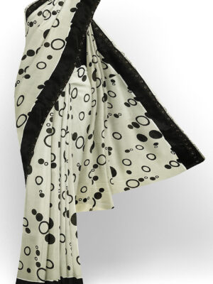 sri kumaran stores linen chiffon saree black and white saree with black border 6 1