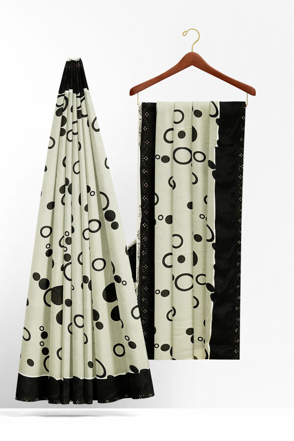 sri kumaran stores linen chiffon saree black and white saree with black border 6 2