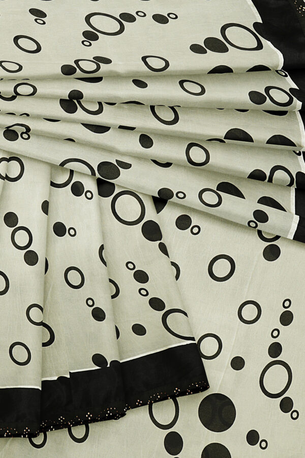 sri kumaran stores linen chiffon saree black and white saree with black border 6 5