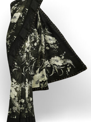 sri kumaran stores linen chiffon saree black and white saree with black border 7 1