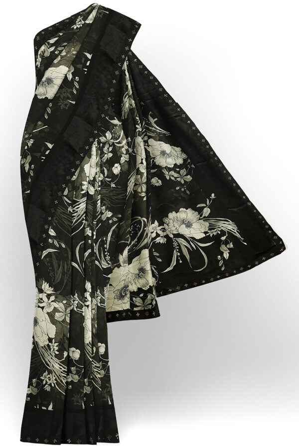 sri kumaran stores linen chiffon saree black and white saree with black border 7 1