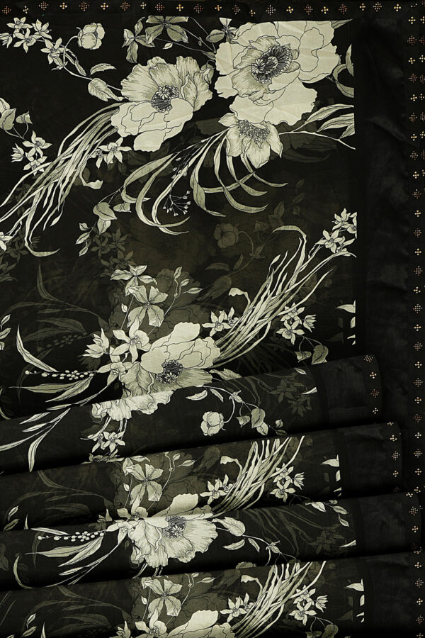 sri kumaran stores linen chiffon saree black and white saree with black border 7 4