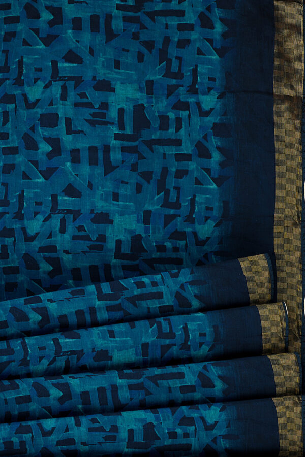 sri kumaran stores linen chiffon saree blue saree with golden dark blue border 4