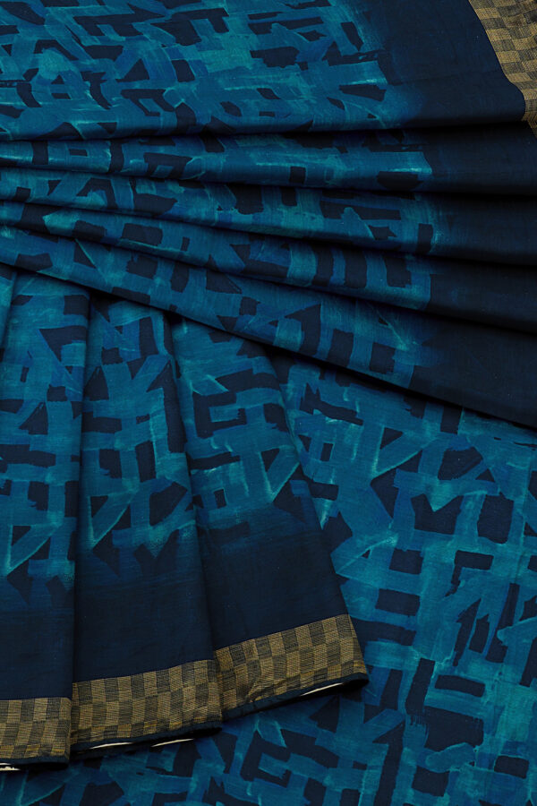 sri kumaran stores linen chiffon saree blue saree with golden dark blue border 5