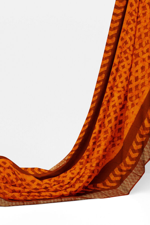 sri kumaran stores linen chiffon saree orange saree with golden brown border 3