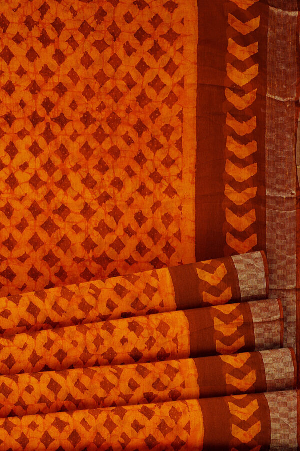 sri kumaran stores linen chiffon saree orange saree with golden brown border 4