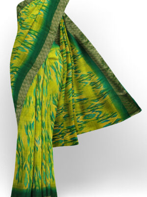 sri kumaran stores linen chiffon saree parrot green saree with golden green border 1