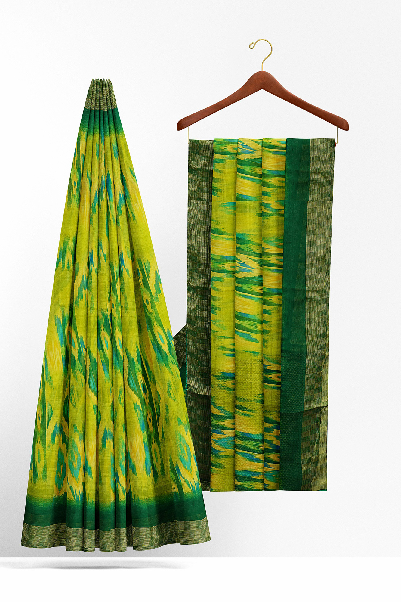 sri kumaran stores linen chiffon saree parrot green saree with golden green border 2