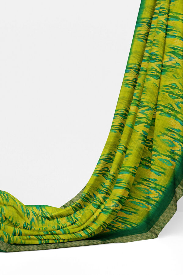 sri kumaran stores linen chiffon saree parrot green saree with golden green border 3