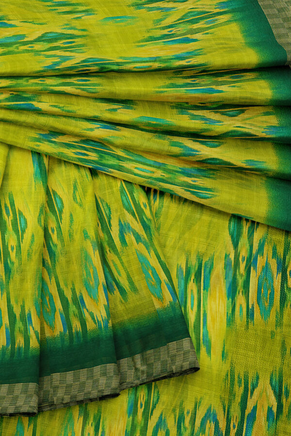 sri kumaran stores linen chiffon saree parrot green saree with golden green border 5