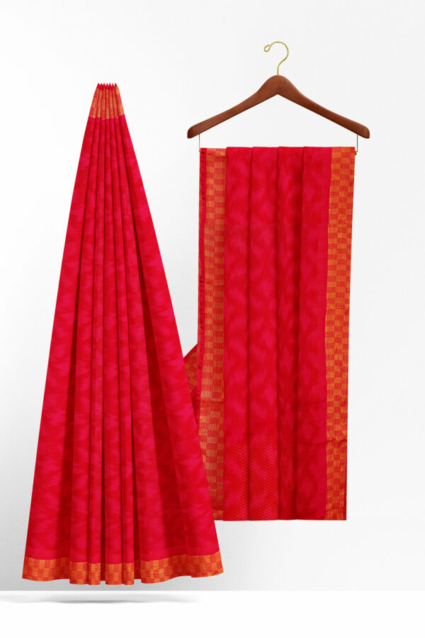sri kumaran stores linen chiffon saree red saree with golden red border 1 2