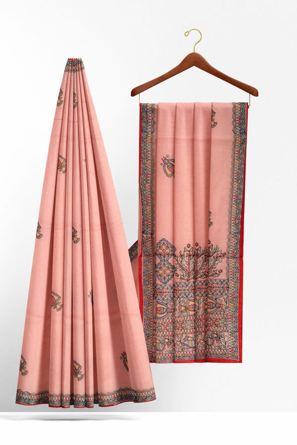 sri kumaran stores linen cotton baby pink saree with floral design border 2