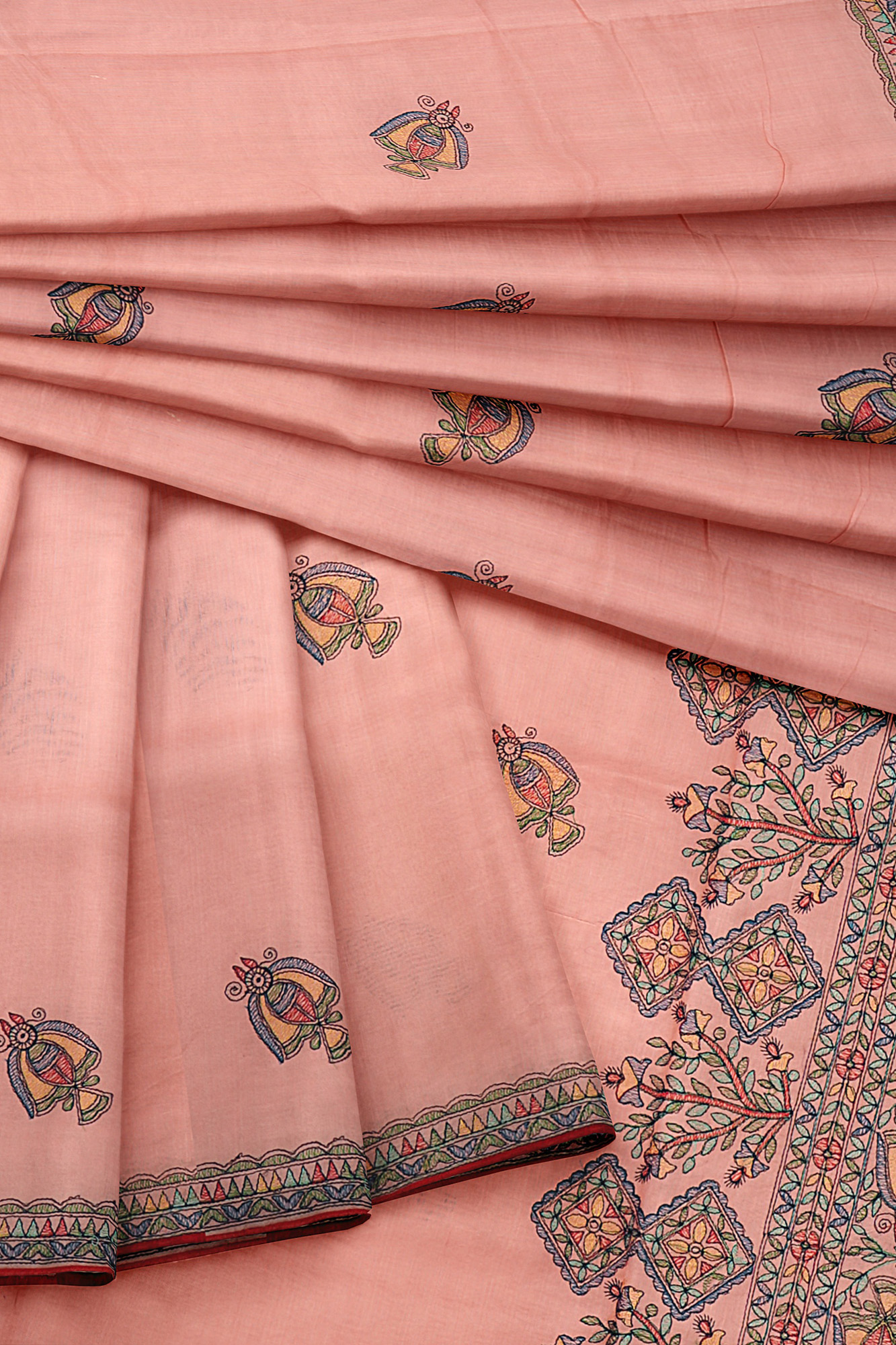 sri kumaran stores linen cotton baby pink saree with floral design border 5