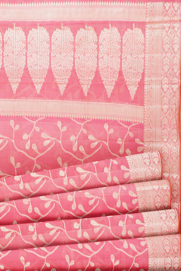 sri kumaran stores linen cotton baby pink saree with golden border 4