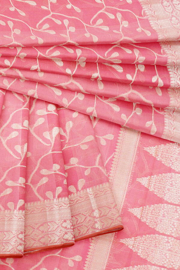 sri kumaran stores linen cotton baby pink saree with golden border 5