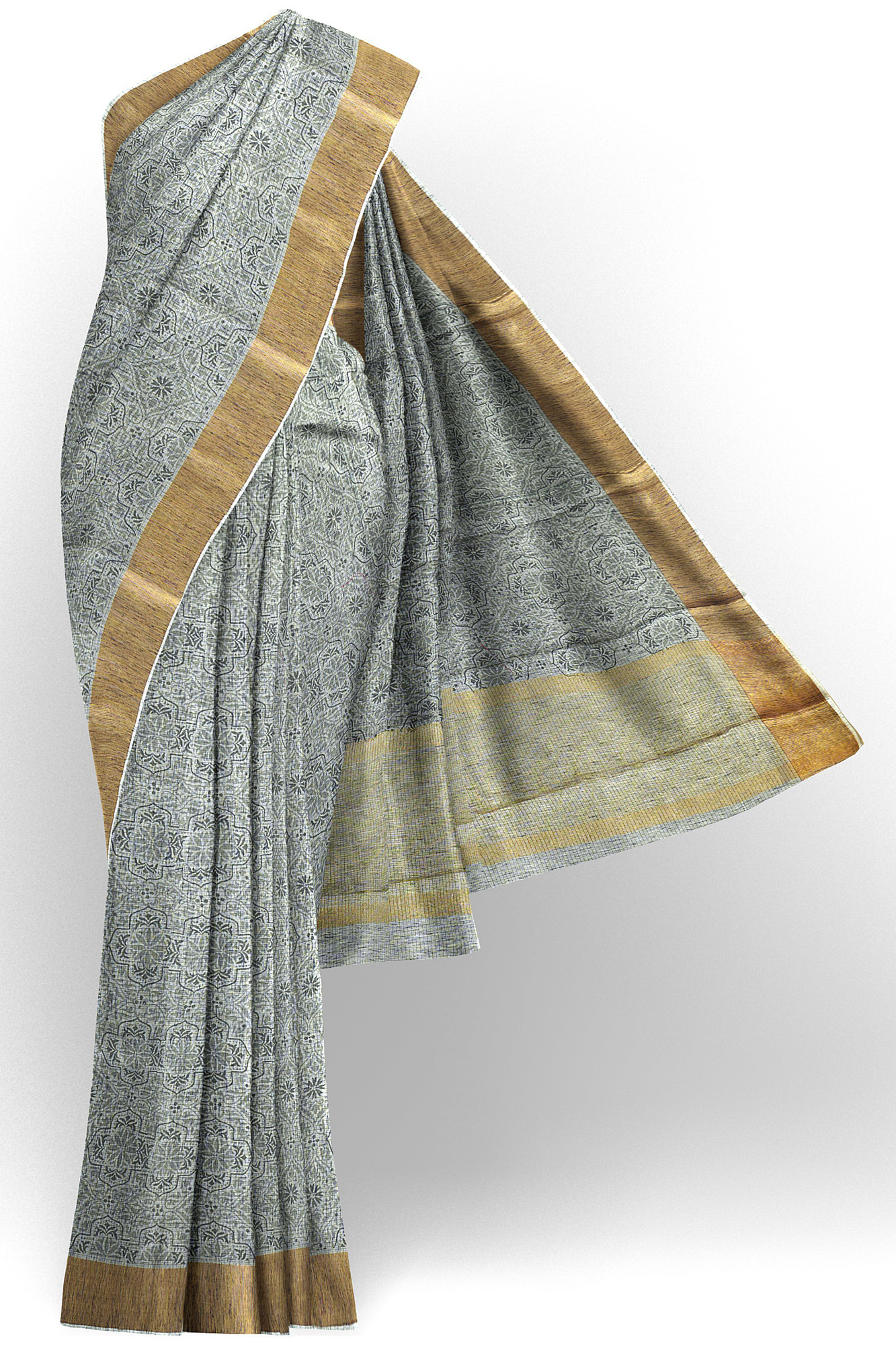 sri kumaran stores linen cotton black and white saree with golden border 1