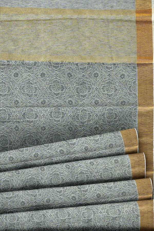 sri kumaran stores linen cotton black and white saree with golden border 4