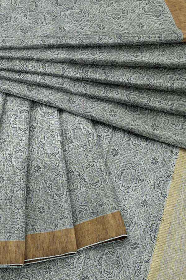 sri kumaran stores linen cotton black and white saree with golden border 5