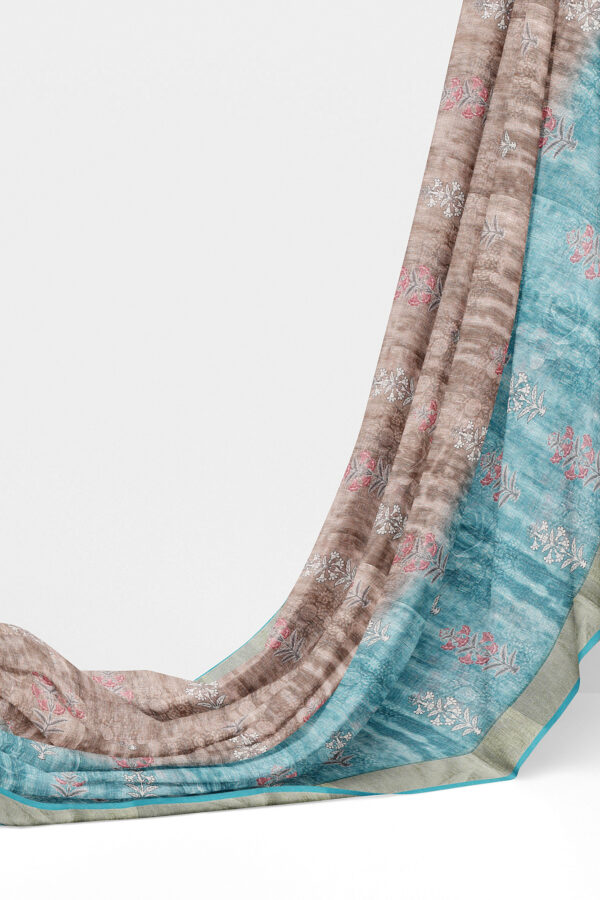 sri kumaran stores linen cotton blue and brown saree with golden border 3