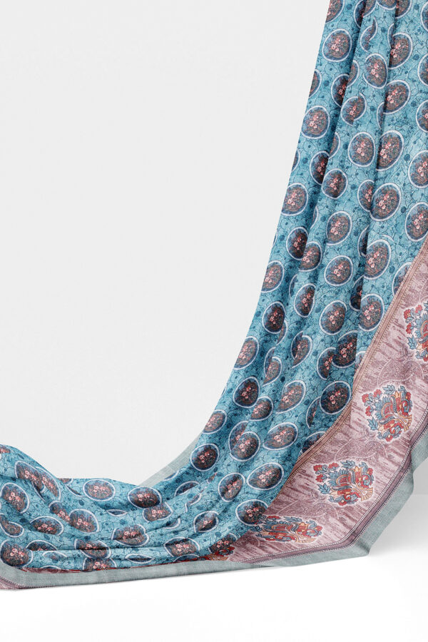 sri kumaran stores linen cotton blue saree with green border 3