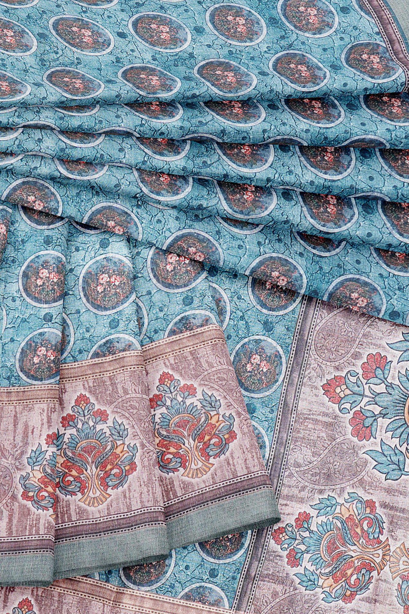 sri kumaran stores linen cotton blue saree with green border 5