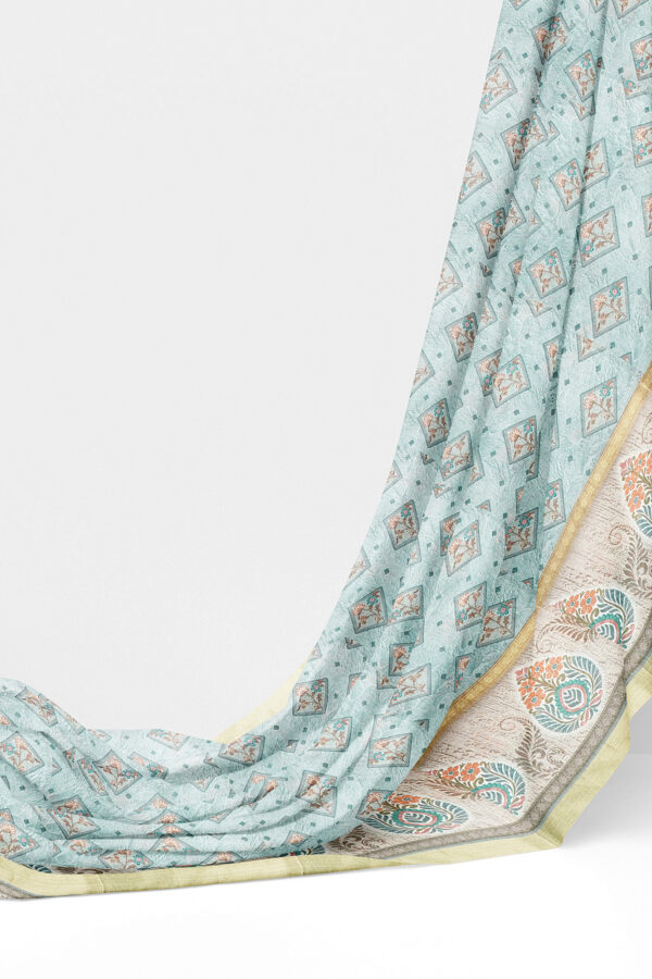 sri kumaran stores linen cotton bluish white saree with golden border 3