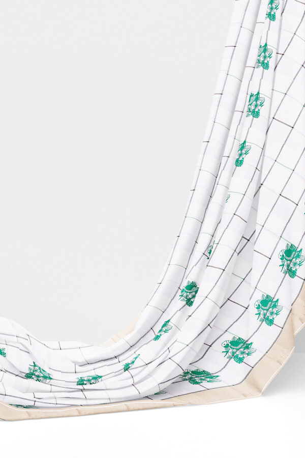 sri kumaran stores linen cotton bright white saree with golden border 3