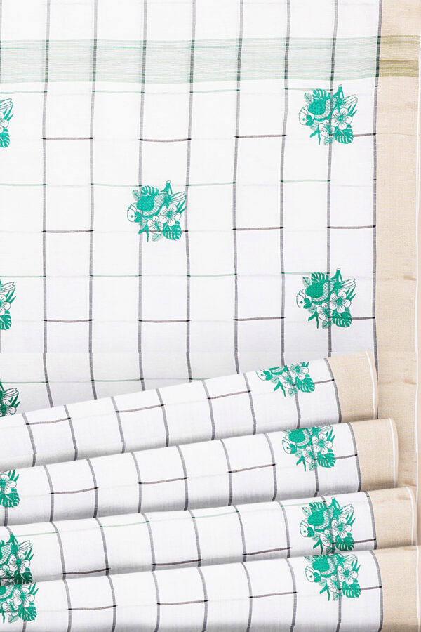 sri kumaran stores linen cotton bright white saree with golden border 4